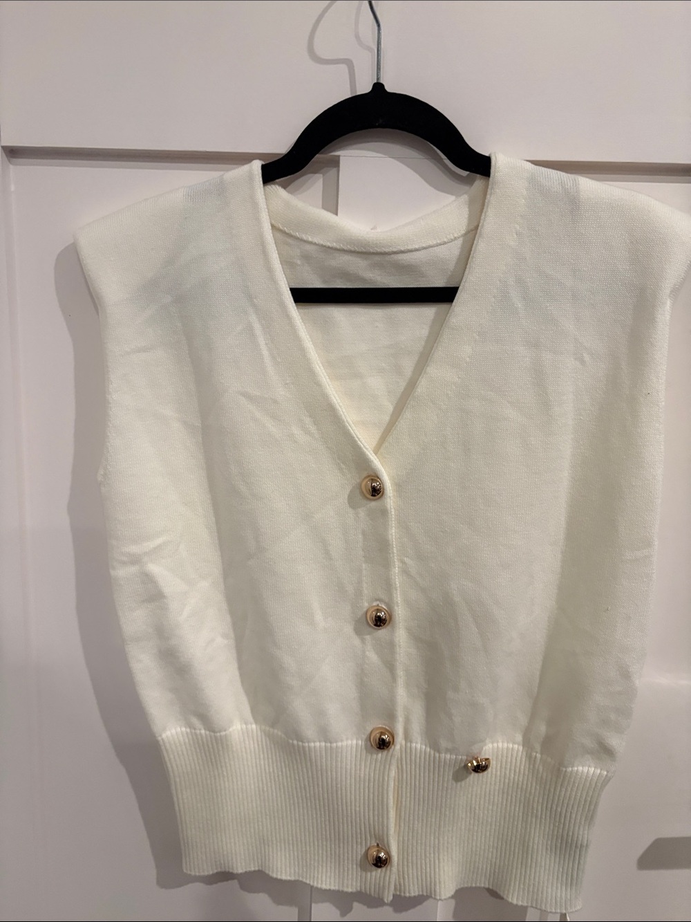 Commense Cream V-Neck Button Front Sweater Vest